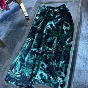 Victoria's Secret Black wide leg pajama trousers with Green Tropical Leaf Print